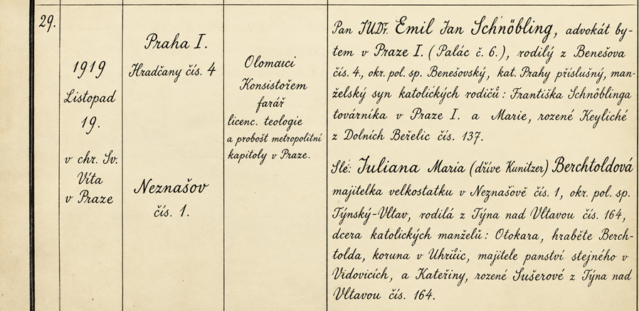 oddací záznam z roku 1919